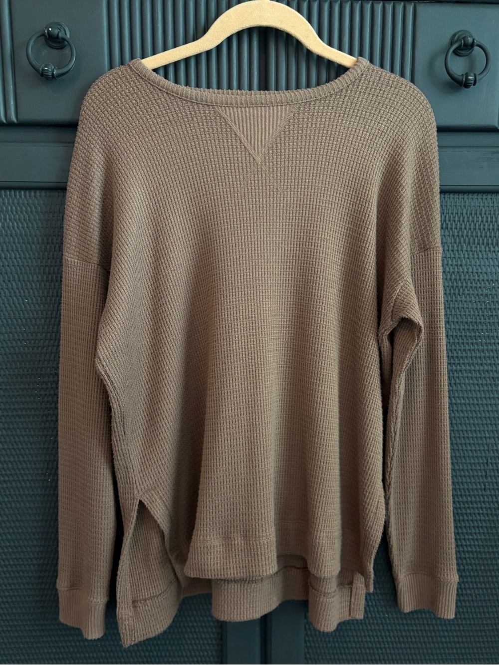 American Eagle Outfitters Brown Waffle-Knit Long Sleeve Sweater/Shirt